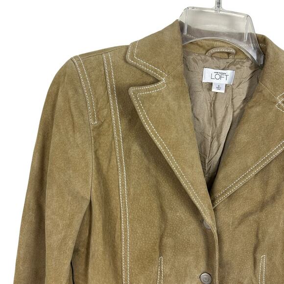 Y2K Cream Suede Loft Button Front Long Sleeve Jacket 8 M - Picture 3 of 6